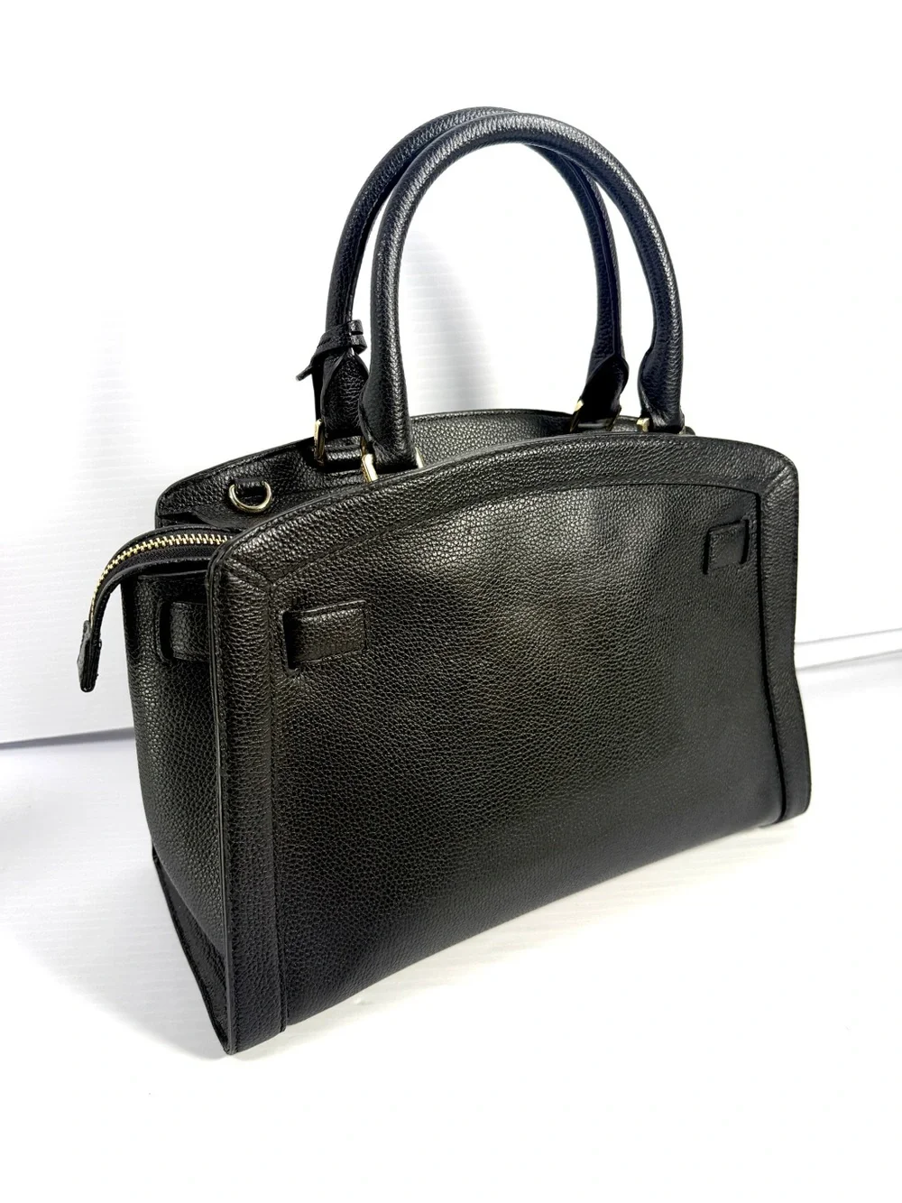 Michael Kors Black Pebbled Leather Satchel with Gold Accents